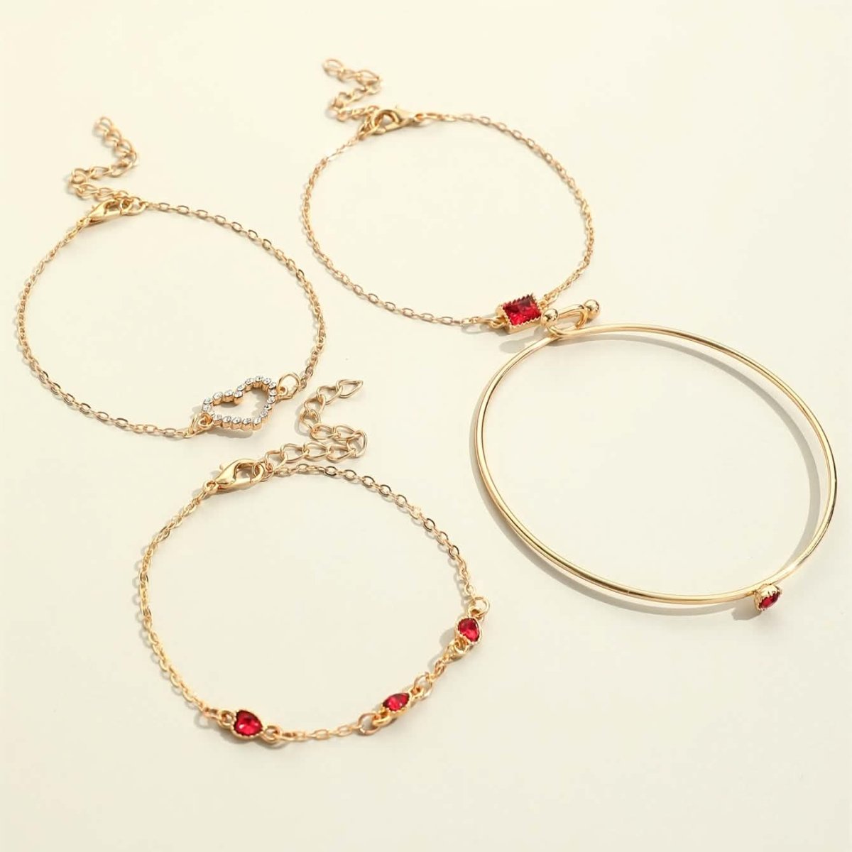 4pcs Rhinestone Alloy Bracelet Set – Minimalist Heart & Square Design - Cartsfy Inc.