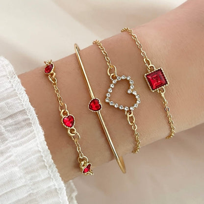 4pcs Rhinestone Alloy Bracelet Set – Minimalist Heart & Square Design - Cartsfy Inc.