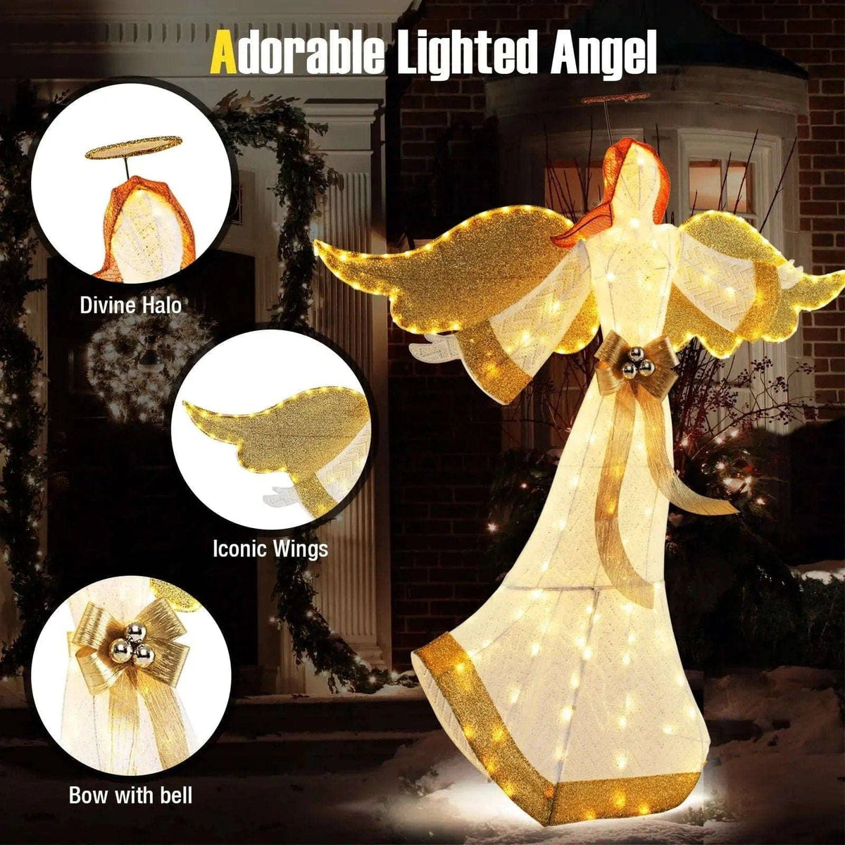 5.2 Feet Christmas Pre-Lit Angel with Halo Wings and 180 Warm White LED Lights Cartsfy Inc.