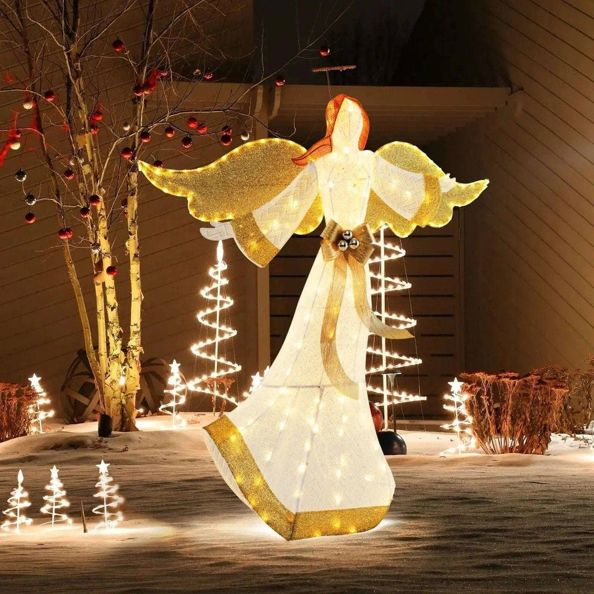 5.2 Feet Christmas Pre-Lit Angel with Halo Wings and 180 Warm White LED Lights Cartsfy Inc.