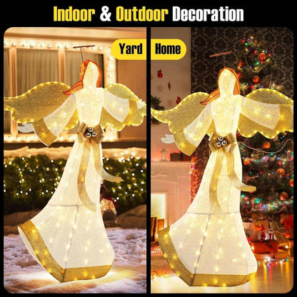 5.2 Feet Christmas Pre-Lit Angel with Halo Wings and 180 Warm White LED Lights Cartsfy Inc.