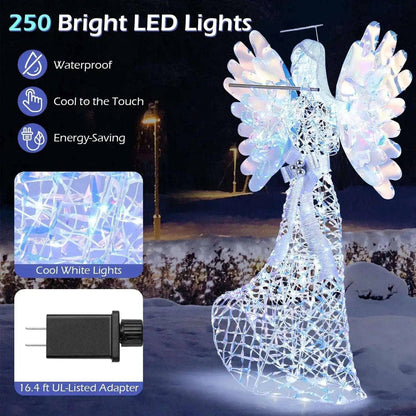 5.2 FT Lighted Angel Christmas Decoration 3D Glittering Halo Angel with Flute Cartsfy Inc.