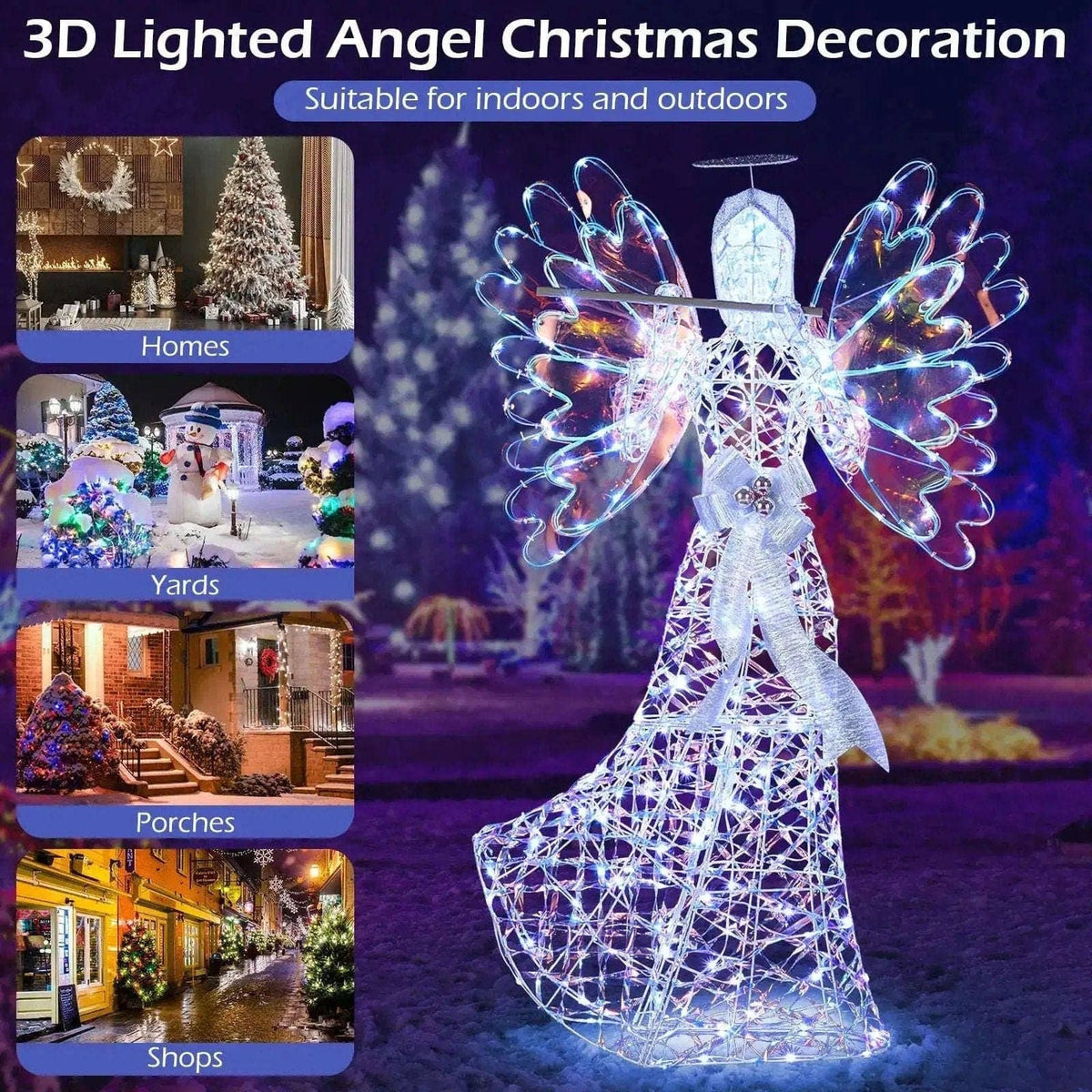 5.2 FT Lighted Angel Christmas Decoration 3D Glittering Halo Angel with Flute Cartsfy Inc.