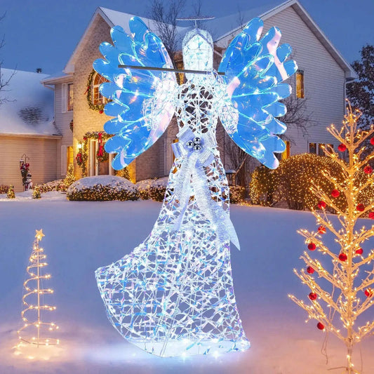 5.2 FT Lighted Angel Christmas Decoration 3D Glittering Halo Angel with Flute Cartsfy Inc.