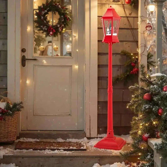 5.3 Feet Musical Christmas Street Lamp with Blowing Snow and LED Lights-Red Cartsfy Inc.