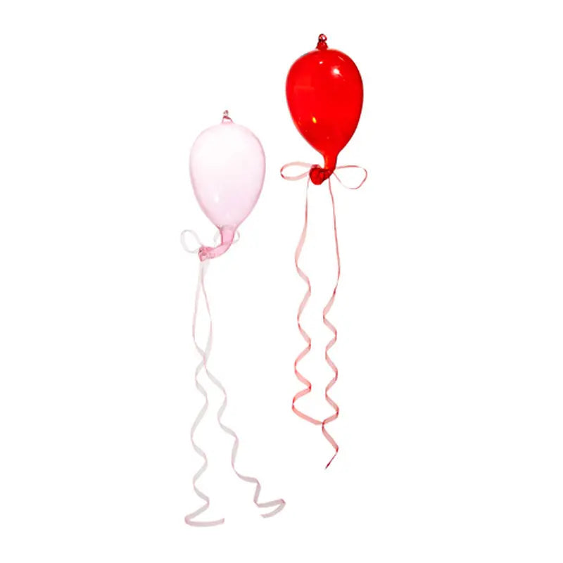 Blown Glass Balloon Ornament Set of 2 5.5" Pink & Red Vintage-Style Christmas Ornaments