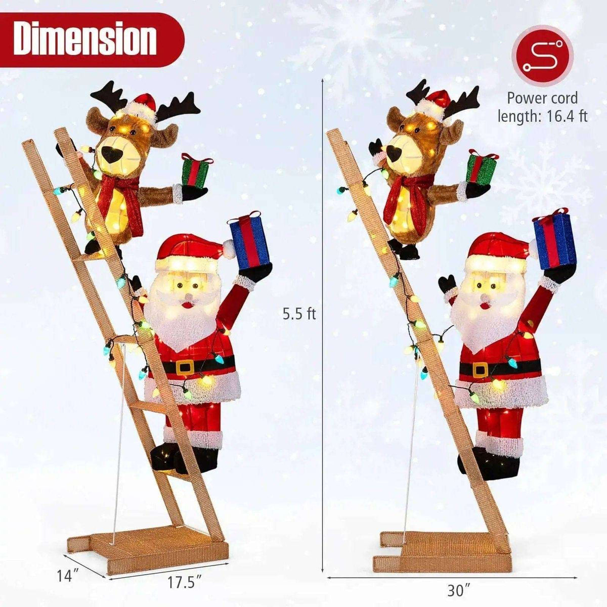 5.5 Feet Christmas Lighted Reindeer and Santa Claus on Ladder with 100 LED Lights Cartsfy Inc.