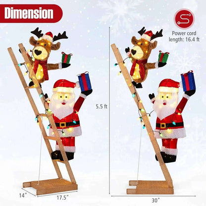 5.5 Feet Christmas Lighted Reindeer and Santa Claus on Ladder with 100 LED Lights Cartsfy Inc.