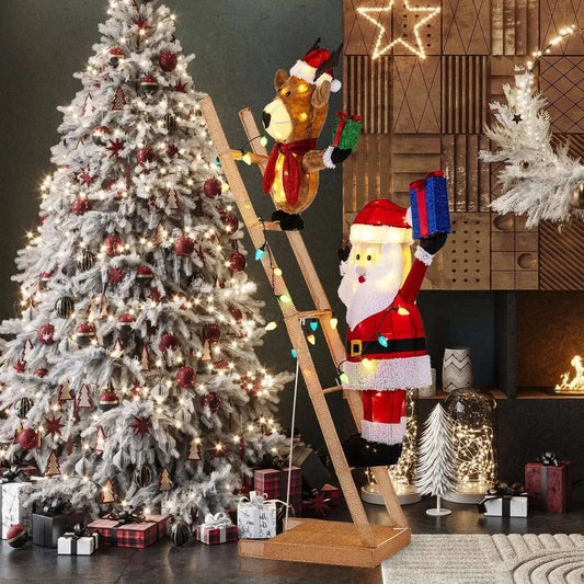 5.5 Feet Christmas Lighted Reindeer and Santa Claus on Ladder with 100 LED Lights Cartsfy Inc.