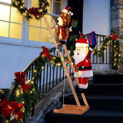 5.5 Feet Christmas Lighted Reindeer and Santa Claus on Ladder with 100 LED Lights Cartsfy Inc.
