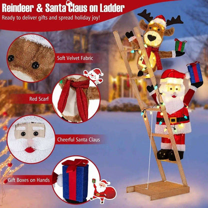 5.5 Feet Christmas Lighted Reindeer and Santa Claus on Ladder with 100 LED Lights Cartsfy Inc.