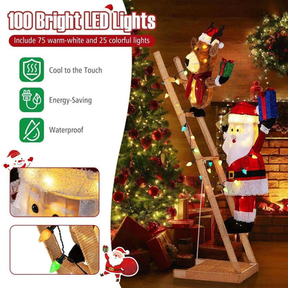 5.5 Feet Christmas Lighted Reindeer and Santa Claus on Ladder with 100 LED Lights Cartsfy Inc.