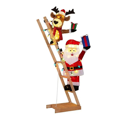 5.5 Feet Christmas Lighted Reindeer and Santa Claus on Ladder with 100 LED Lights Cartsfy Inc.