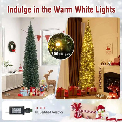 5/6/7/8/9 Feet Pre-lit Pencil Artificial Christmas Tree with 150/180/200//300/400 Warm White LED Lights Cartsfy Inc.