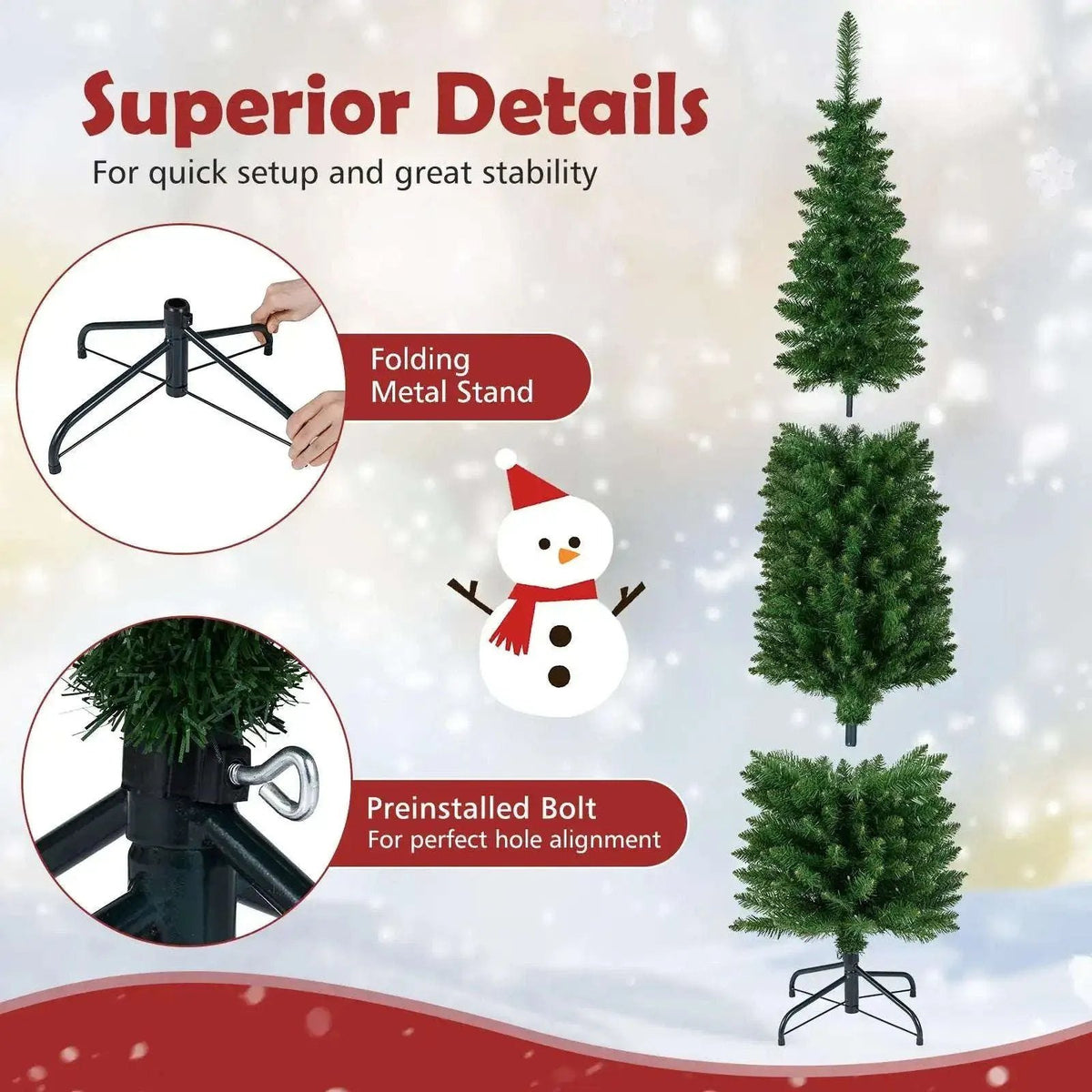 5/6/7/8/9 Feet Pre-lit Pencil Artificial Christmas Tree with 150/180/200//300/400 Warm White LED Lights Cartsfy Inc.
