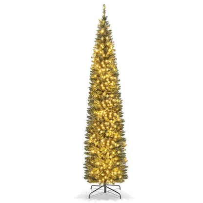 5/6/7/8/9 Feet Pre-lit Pencil Artificial Christmas Tree with 150/180/200//300/400 Warm White LED Lights Cartsfy Inc.
