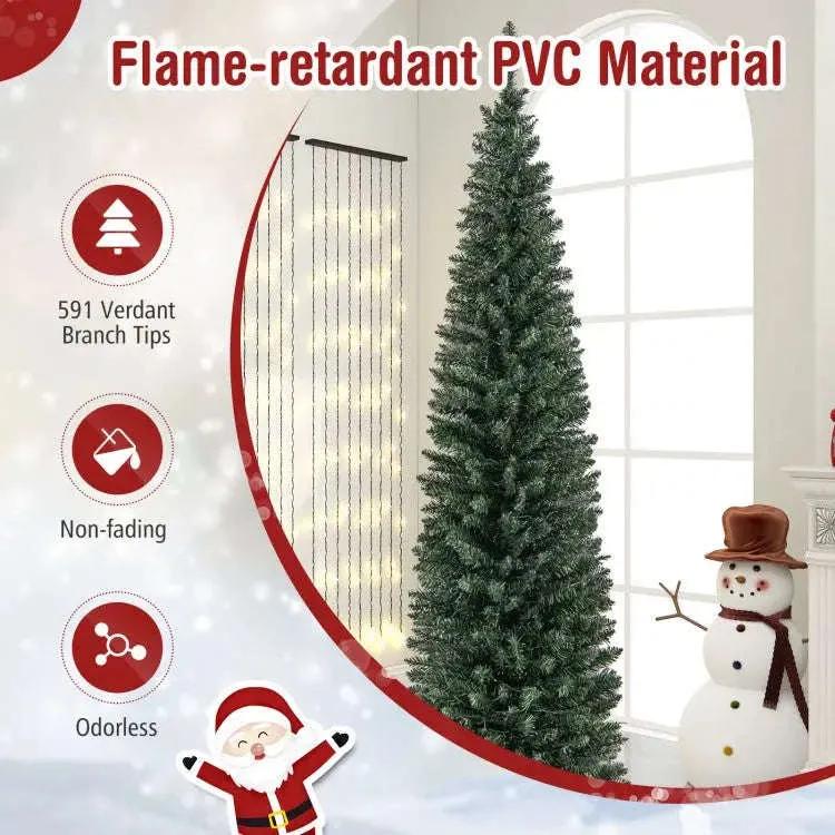 5/6/7/8/9 Feet Pre-lit Pencil Artificial Christmas Tree with 150/180/200//300/400 Warm White LED Lights Cartsfy Inc.