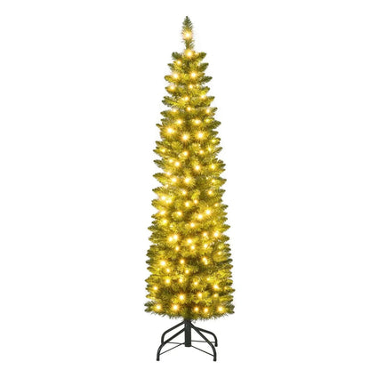 5/6/7/8/9 Feet Pre-lit Pencil Artificial Christmas Tree with 150/180/200//300/400 Warm White LED Lights Cartsfy Inc.