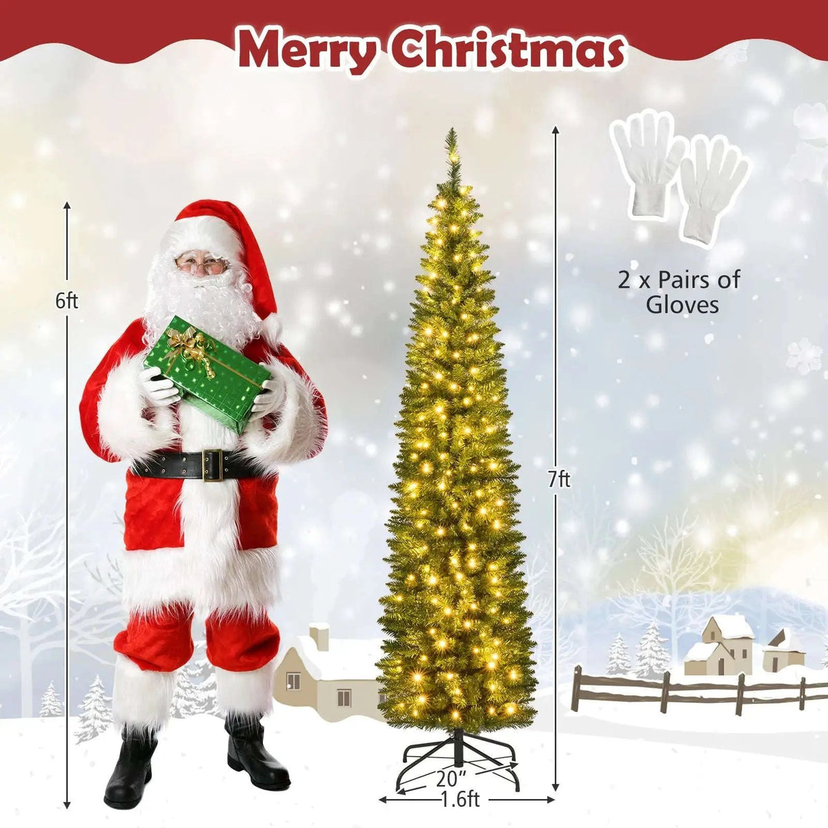 5/6/7/8/9 Feet Pre-lit Pencil Artificial Christmas Tree with 150/180/200//300/400 Warm White LED Lights Cartsfy Inc.