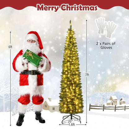 5/6/7/8/9 Feet Pre-lit Pencil Artificial Christmas Tree with 150/180/200//300/400 Warm White LED Lights Cartsfy Inc.