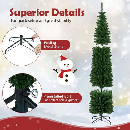 5/6/7/8/9 Feet Pre-lit Pencil Artificial Christmas Tree with 150/180/200//300/400 Warm White LED Lights Cartsfy Inc.