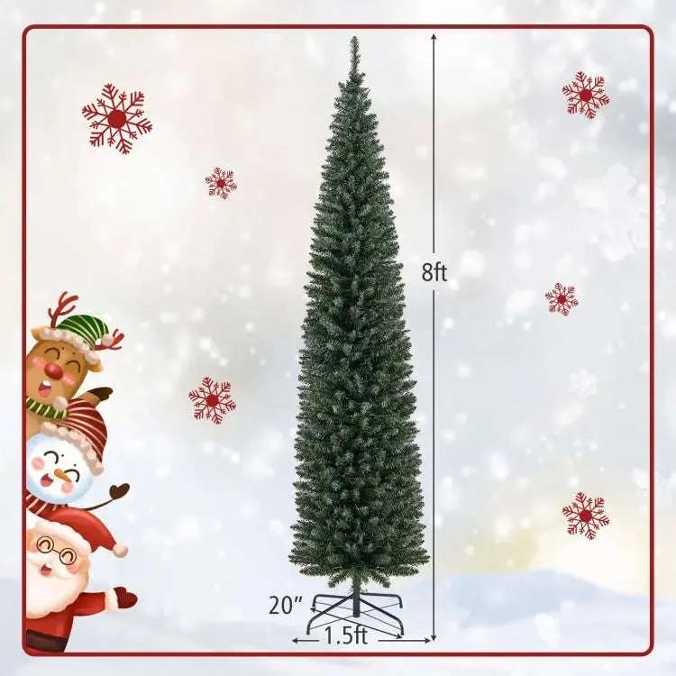 5/6/7/8/9 Feet Pre-lit Pencil Artificial Christmas Tree with 150/180/200//300/400 Warm White LED Lights Cartsfy Inc.