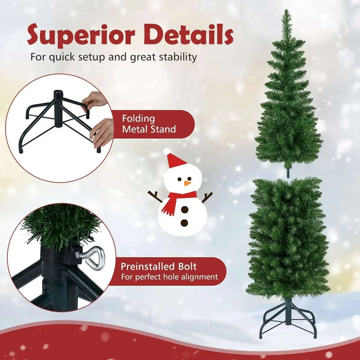 5/6/7/8/9 Feet Pre-lit Pencil Artificial Christmas Tree with 150/180/200//300/400 Warm White LED Lights Cartsfy Inc.