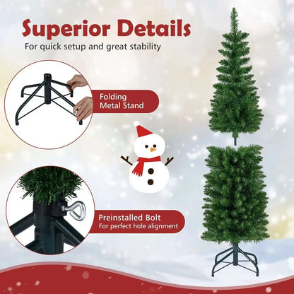 5/6/7/8/9 Feet Pre-lit Pencil Artificial Christmas Tree with 150/180/200//300/400 Warm White LED Lights Cartsfy Inc.