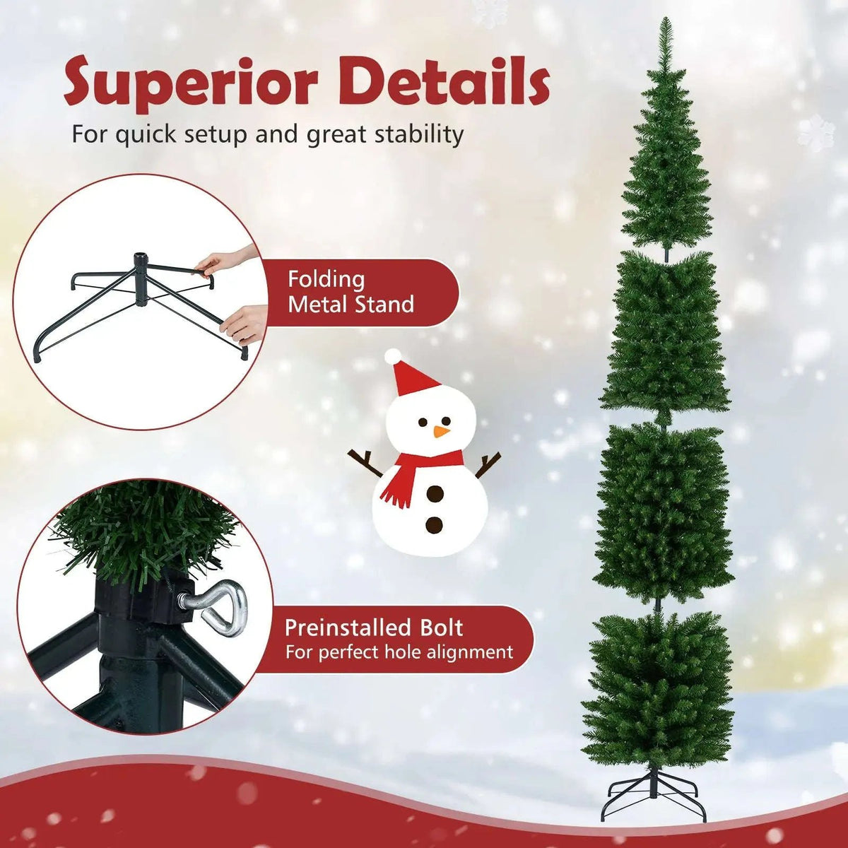 5/6/7/8/9 Feet Pre-lit Pencil Artificial Christmas Tree with 150/180/200//300/400 Warm White LED Lights Cartsfy Inc.