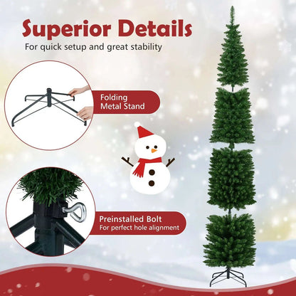 5/6/7/8/9 Feet Pre-lit Pencil Artificial Christmas Tree with 150/180/200//300/400 Warm White LED Lights Cartsfy Inc.