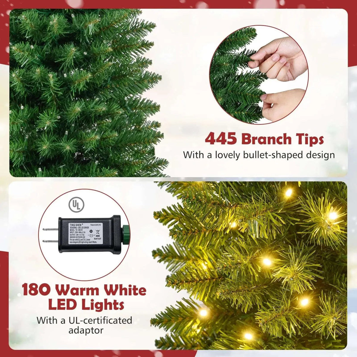 5/6/7/8/9 Feet Pre-lit Pencil Artificial Christmas Tree with 150/180/200//300/400 Warm White LED Lights Cartsfy Inc.