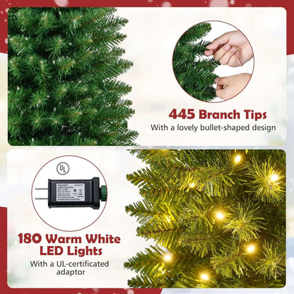 5/6/7/8/9 Feet Pre-lit Pencil Artificial Christmas Tree with 150/180/200//300/400 Warm White LED Lights Cartsfy Inc.