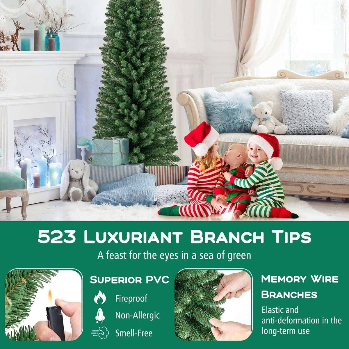 5/6/7/8 Feet Pencil Christmas Tree with 295/392/523/671 Memory Wire Branch Tips and Upgraded Metal Stand DirectDeals 5 Feet 6 Ft 8 Ft 5 Feet-6 Ft-8 Ft-7 Ft-