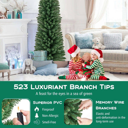 5/6/7/8 Feet Pencil Christmas Tree with 295/392/523/671 Memory Wire Branch Tips and Upgraded Metal Stand DirectDeals 5 Feet 6 Ft 8 Ft 5 Feet-6 Ft-8 Ft-7 Ft-