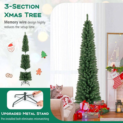 5/6/7/8 Feet Pencil Christmas Tree with 295/392/523/671 Memory Wire Branch Tips and Upgraded Metal Stand DirectDeals 5 Feet 6 Ft 8 Ft 5 Feet-6 Ft-8 Ft-7 Ft-