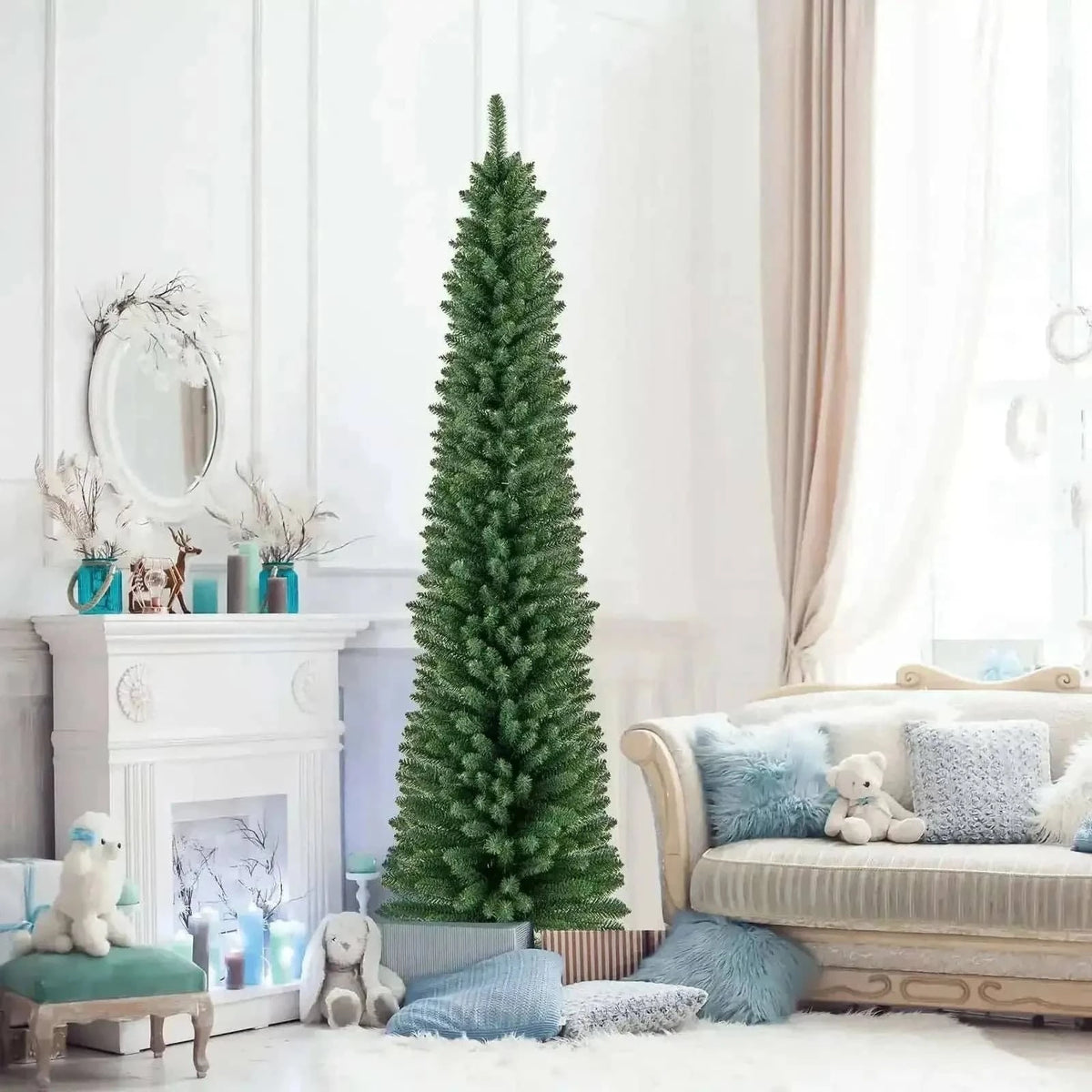 5/6/7/8 Feet Pencil Christmas Tree with 295/392/523/671 Memory Wire Branch Tips and Upgraded Metal Stand Cartsfy Inc.