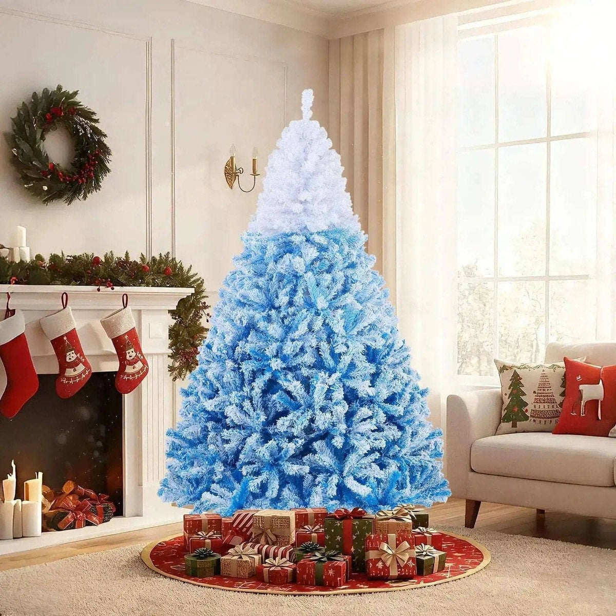 5/6/7/8 FT Artificial Christmas Tree with Warm White LED Lights and 8 Modes Cartsfy Inc.