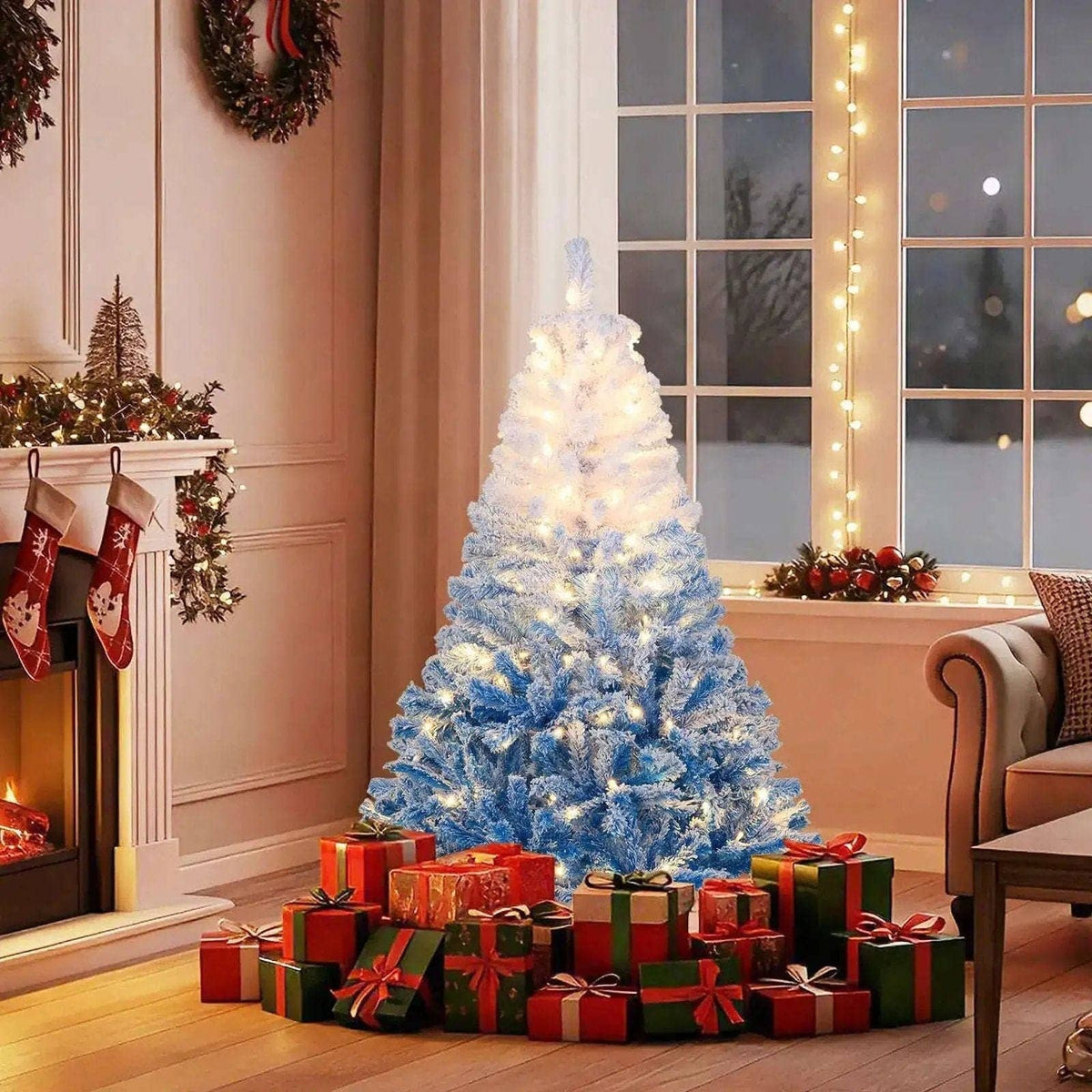 5/6/7/8 FT Artificial Christmas Tree with Warm White LED Lights and 8 Modes Cartsfy Inc.