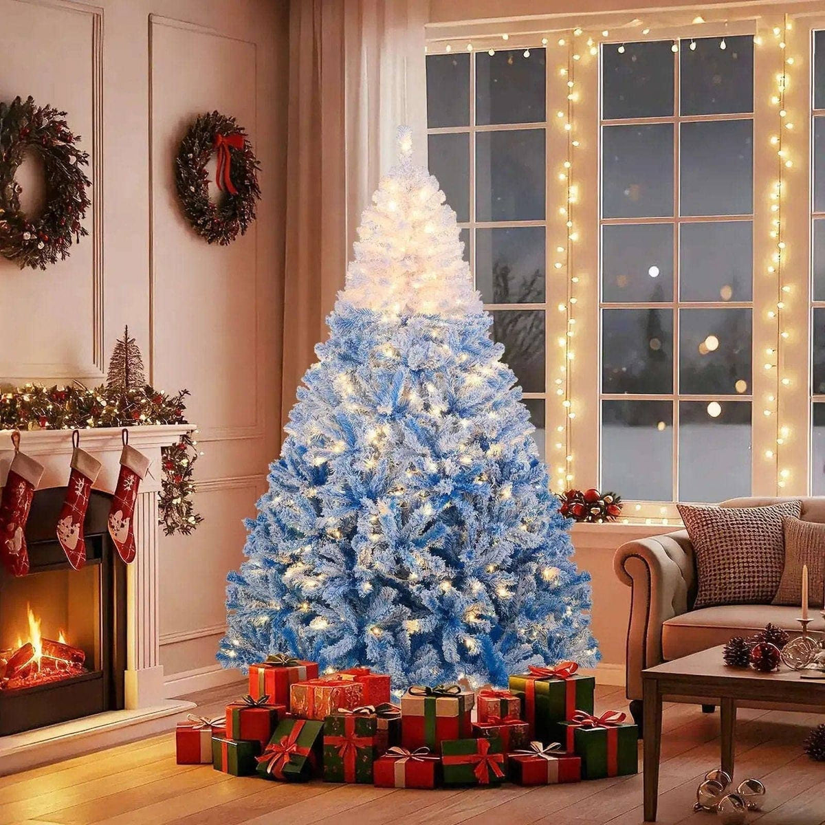 5/6/7/8 FT Artificial Christmas Tree with Warm White LED Lights and 8 Modes Cartsfy Inc.