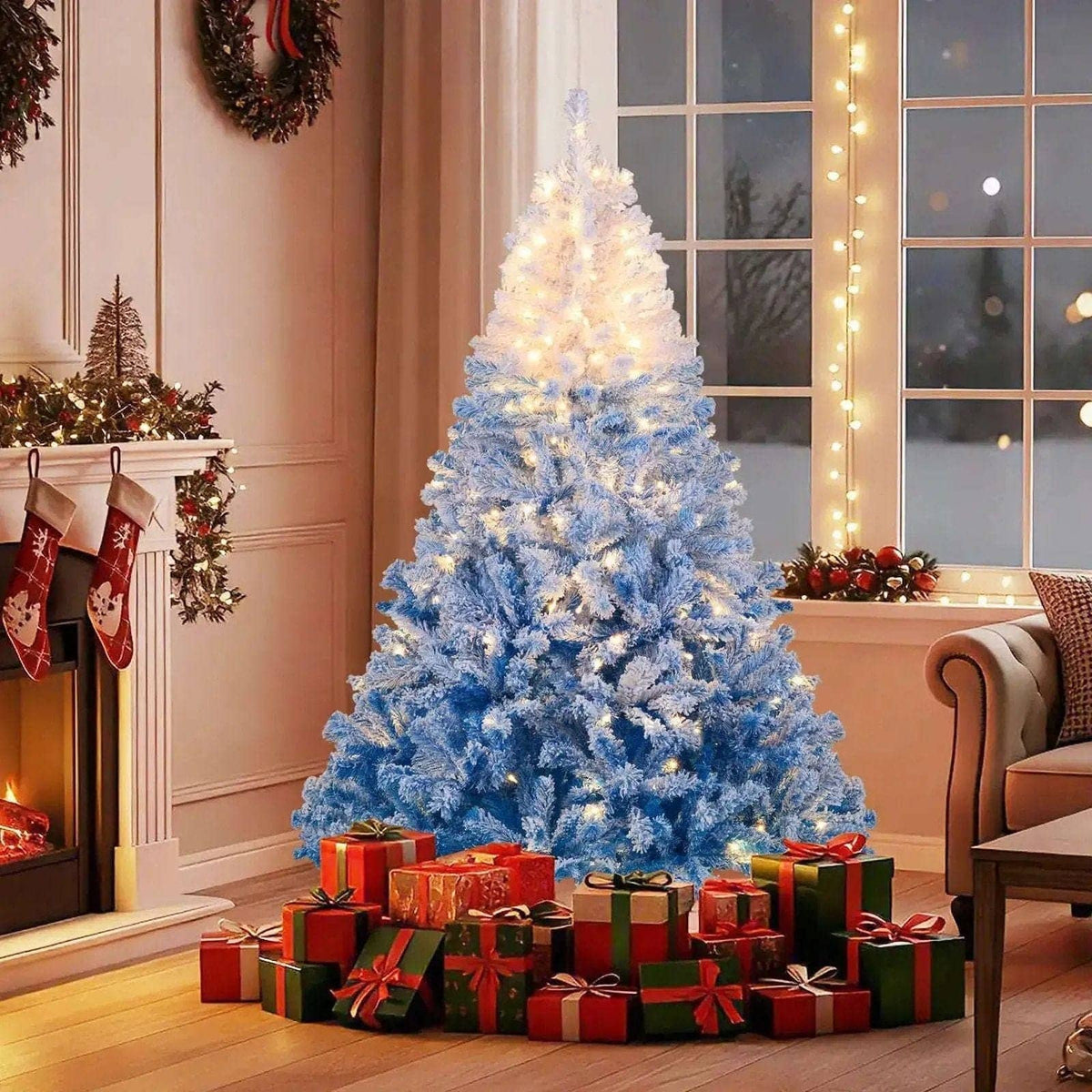 5/6/7/8 FT Artificial Christmas Tree with Warm White LED Lights and 8 Modes Cartsfy Inc.