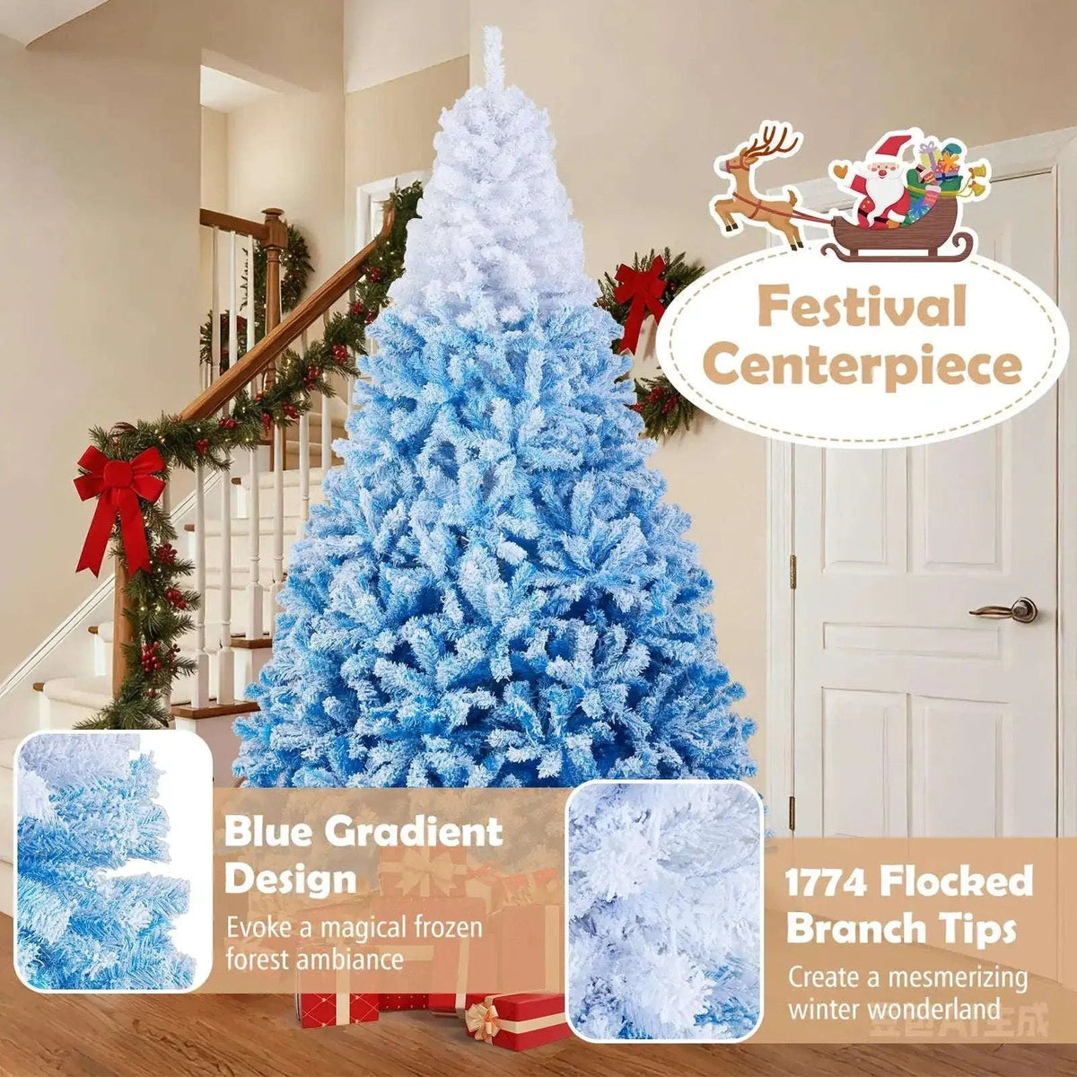 5/6/7/8 FT Artificial Christmas Tree with Warm White LED Lights and 8 Modes Cartsfy Inc.