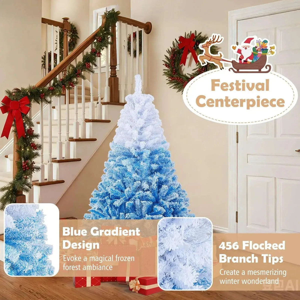 5/6/7/8 FT Artificial Christmas Tree with Warm White LED Lights and 8 Modes Cartsfy Inc.