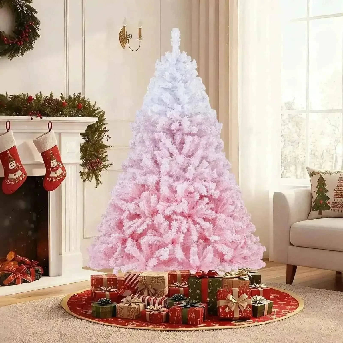 5/6/7/8 FT Artificial Christmas Tree with Warm White LED Lights and 8 Modes for Holiday