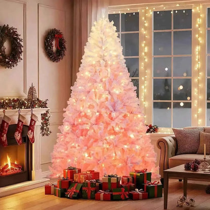 5/6/7/8 FT Artificial Christmas Tree with Warm White LED Lights and 8 Modes for Holiday