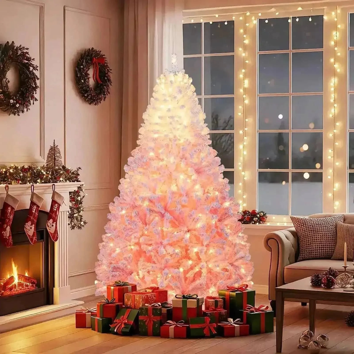 5/6/7/8 FT Artificial Christmas Tree with Warm White LED Lights and 8 Modes for Holiday Cartsfy Inc.