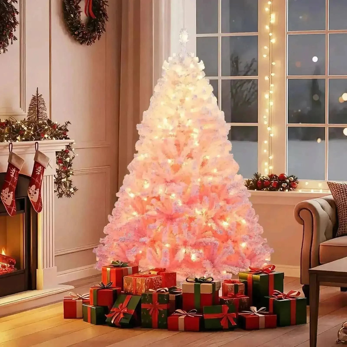 5/6/7/8 FT Artificial Christmas Tree with Warm White LED Lights and 8 Modes for Holiday Cartsfy Inc.