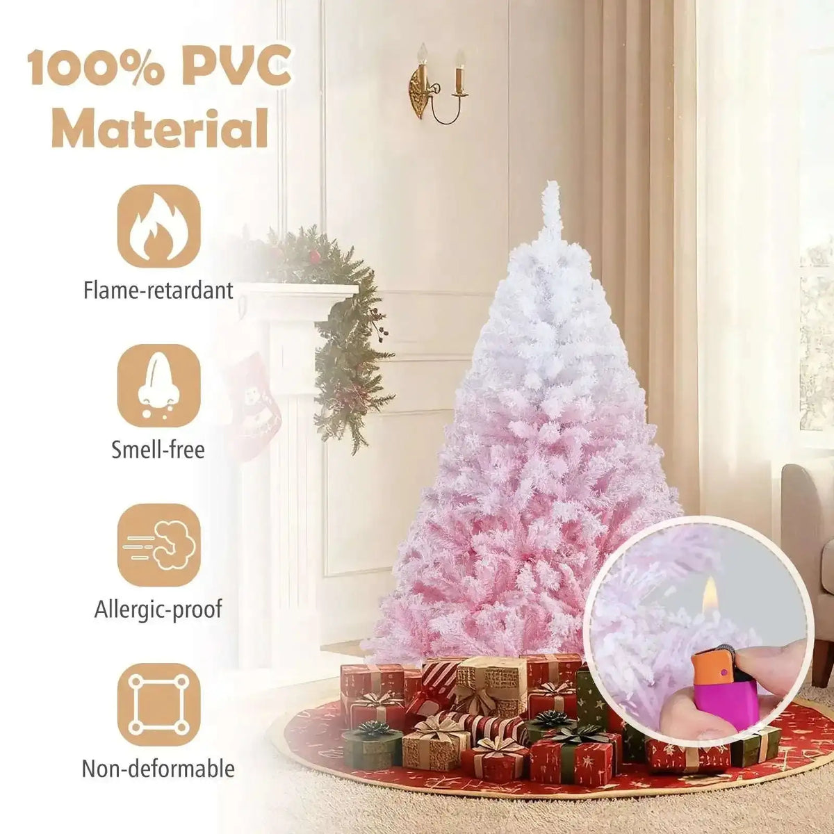 5/6/7/8 FT Artificial Christmas Tree with Warm White LED Lights and 8 Modes for Holiday Cartsfy Inc.