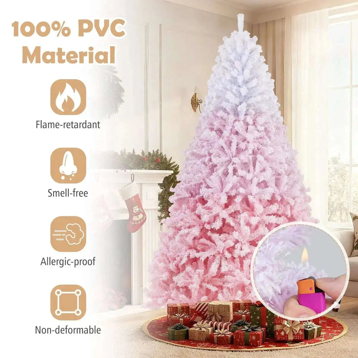 5/6/7/8 FT Artificial Christmas Tree with Warm White LED Lights and 8 Modes for Holiday Cartsfy Inc.