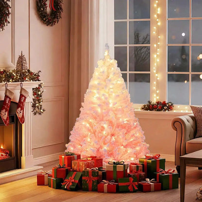 5/6/7/8 FT Artificial Christmas Tree with Warm White LED Lights and 8 Modes for Holiday Cartsfy Inc.