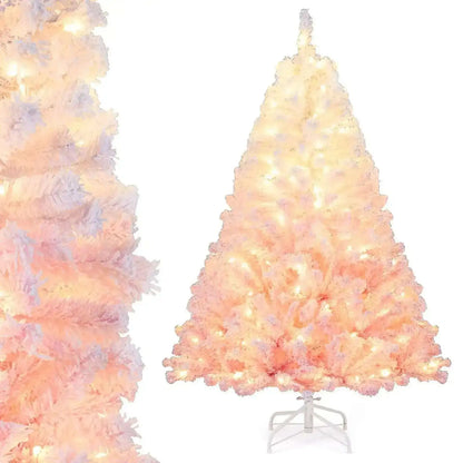 5/6/7/8 FT Artificial Christmas Tree with Warm White LED Lights and 8 Modes for Holiday Cartsfy Inc.